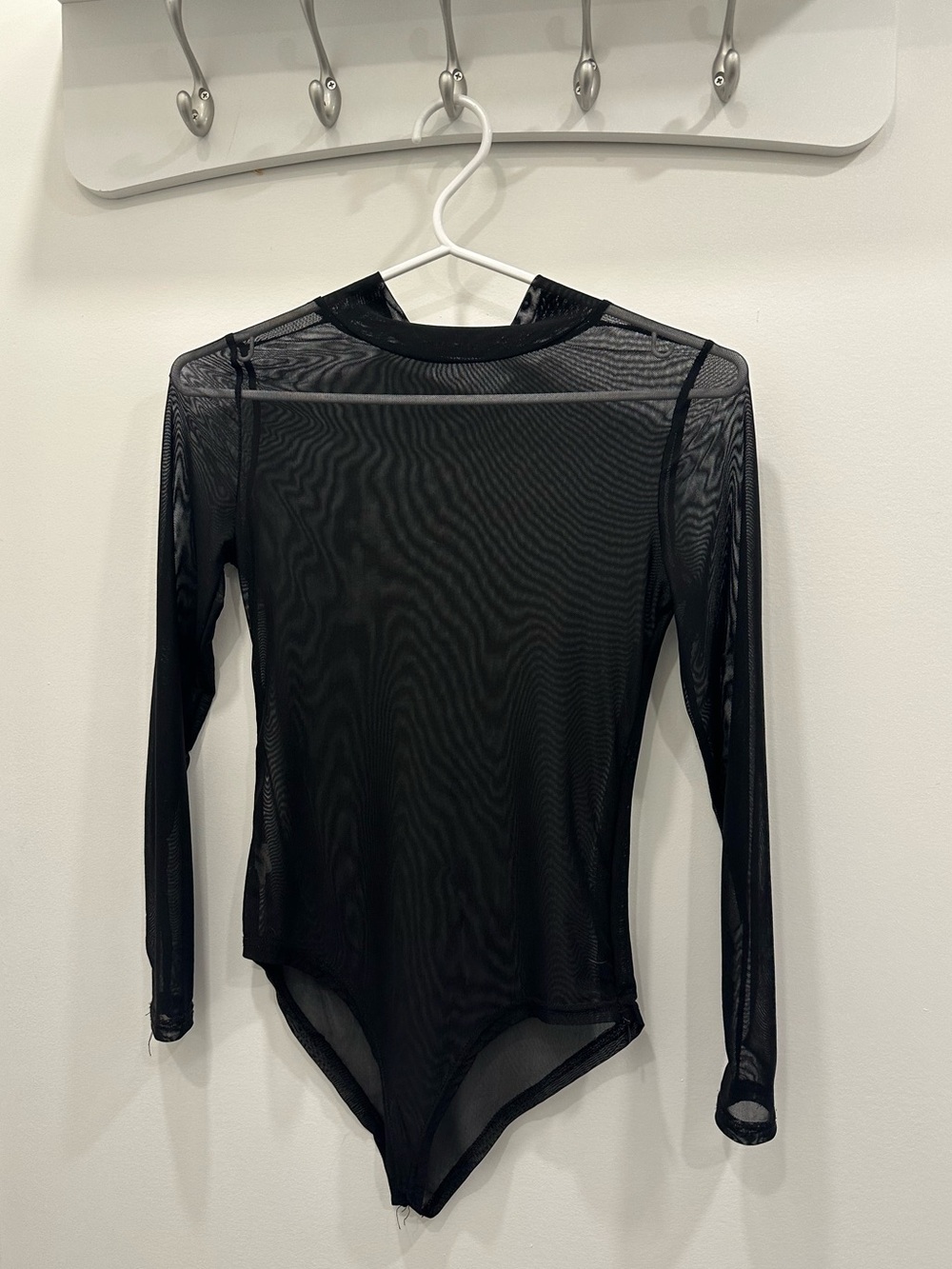 Black Mesh cotton blend Long-Sleeve Bodysuit